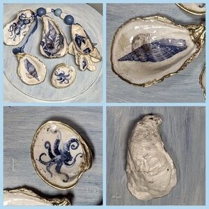 Handmade beach themed decoupaged oyster shells turtles octopus shells
